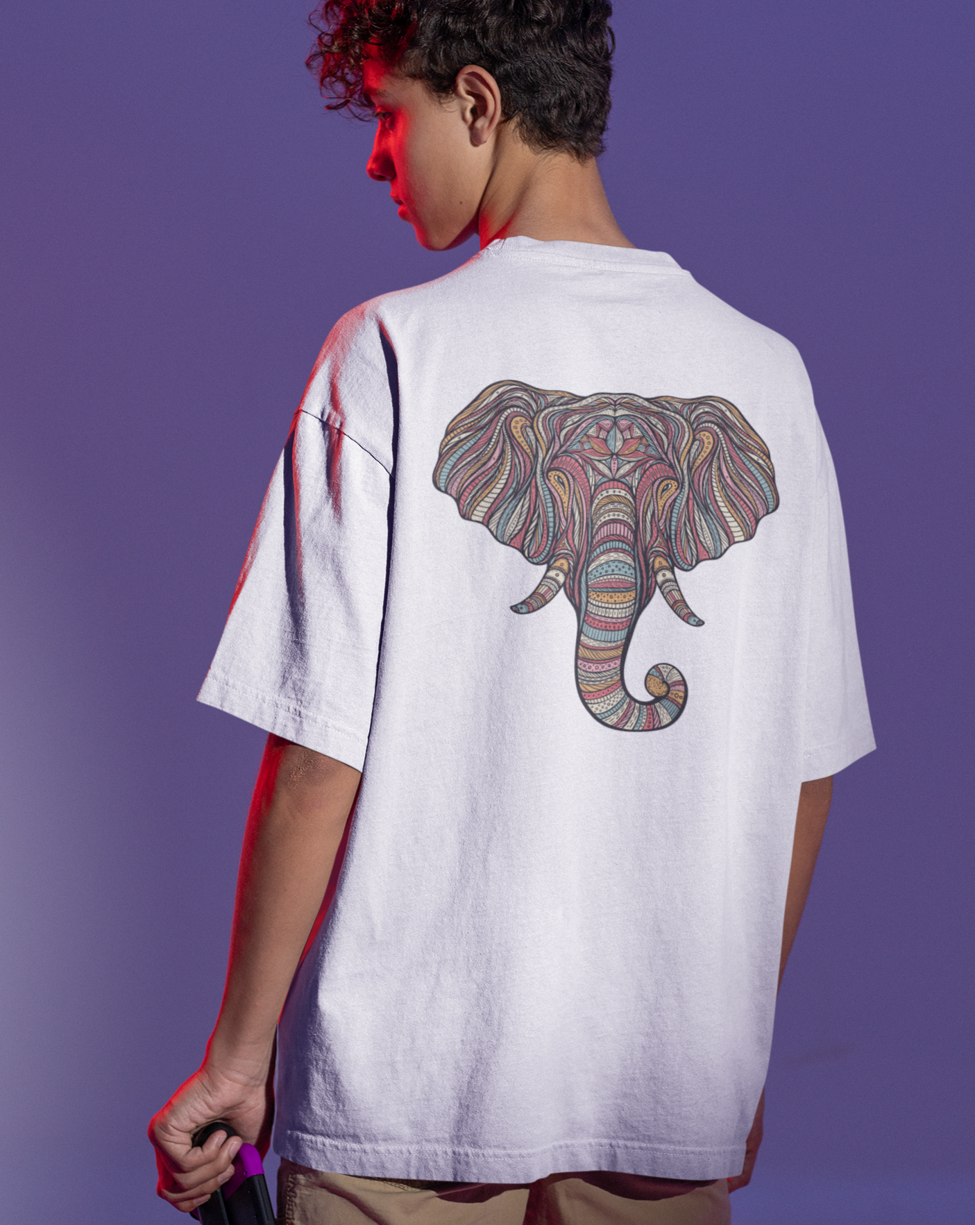 Elephant graphic design White Over Size T-Shirt