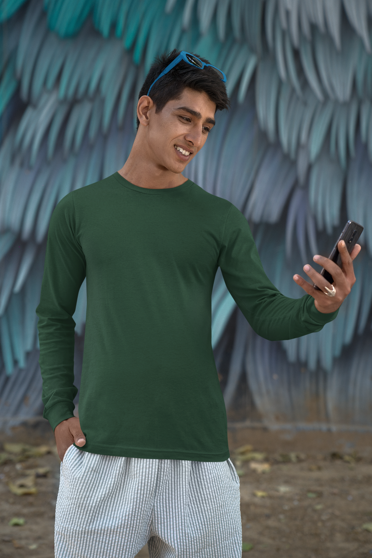 Olive Green Sleeve T-Shirt  for Men