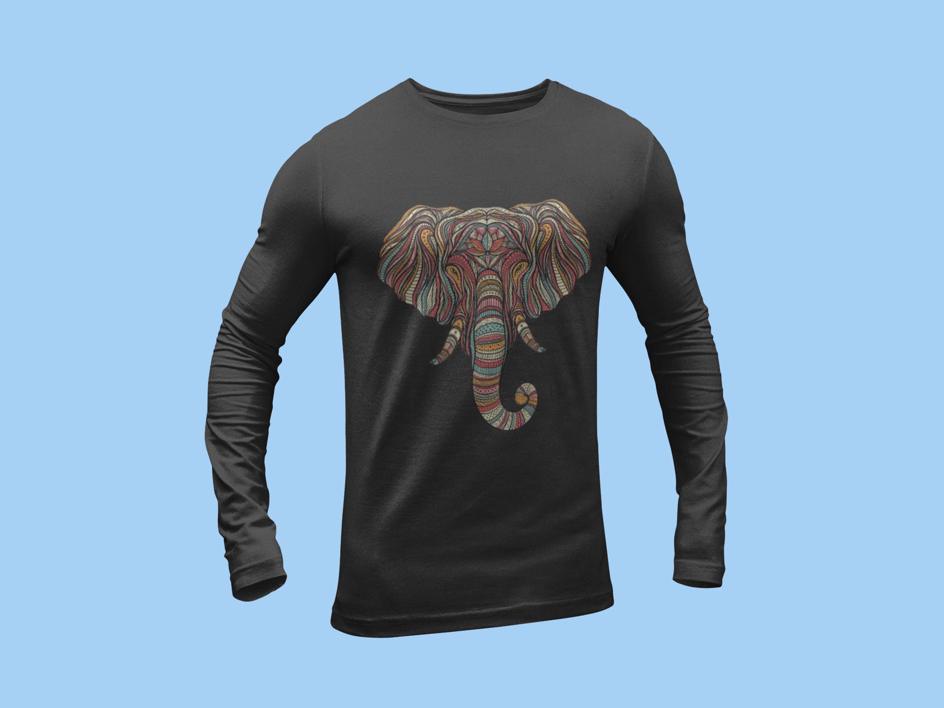 Elephant graphic design Black Full Sleeve T-Shirt