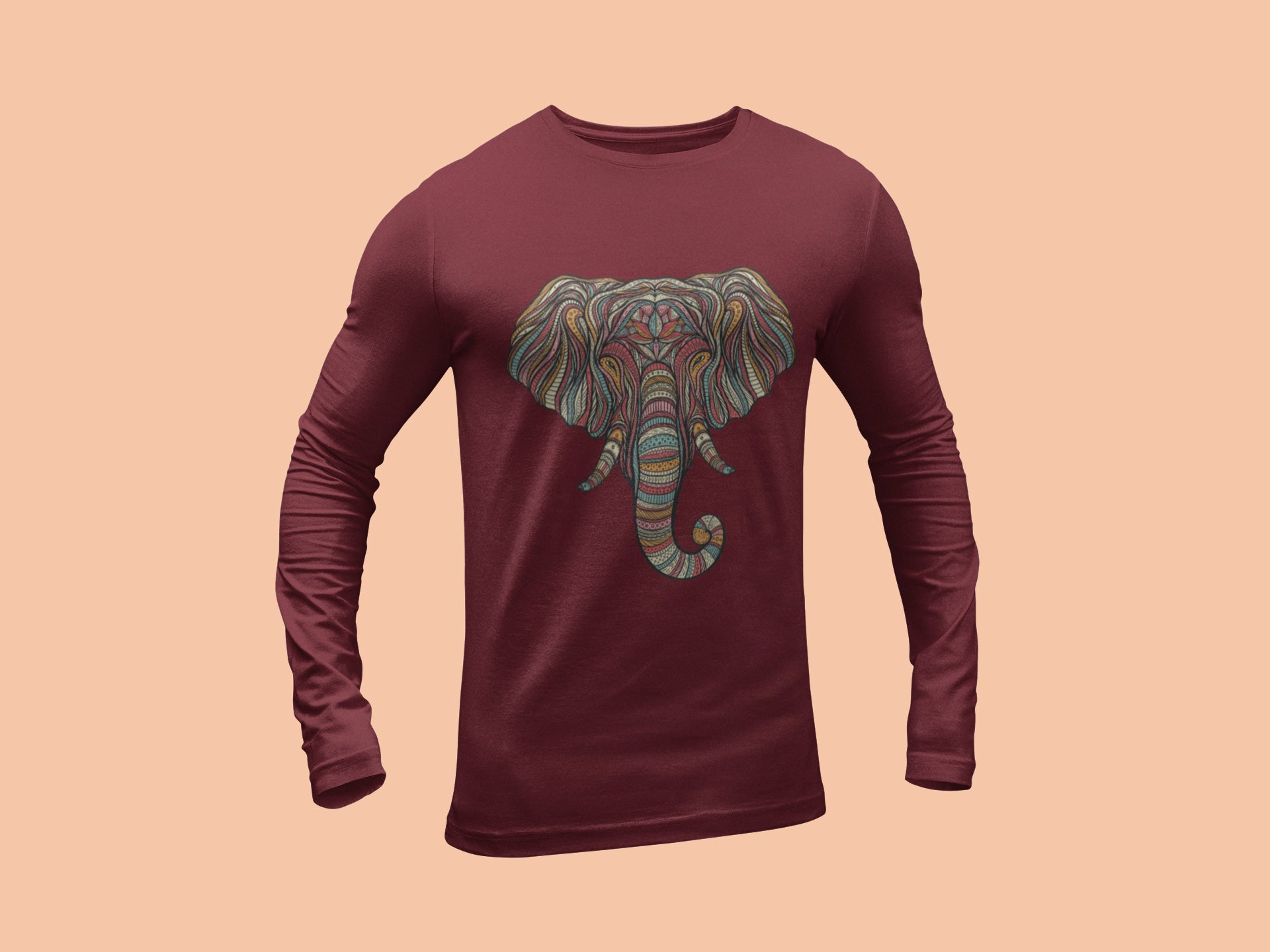 Elephant graphic design Maroon Full Sleeve T-Shirt