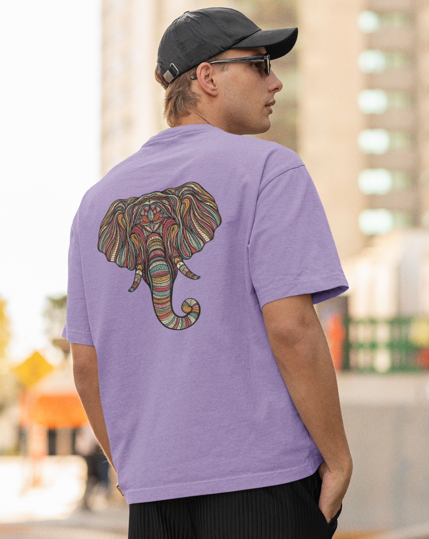 Elephant graphic design Iris lavender Over Size T-Shirt