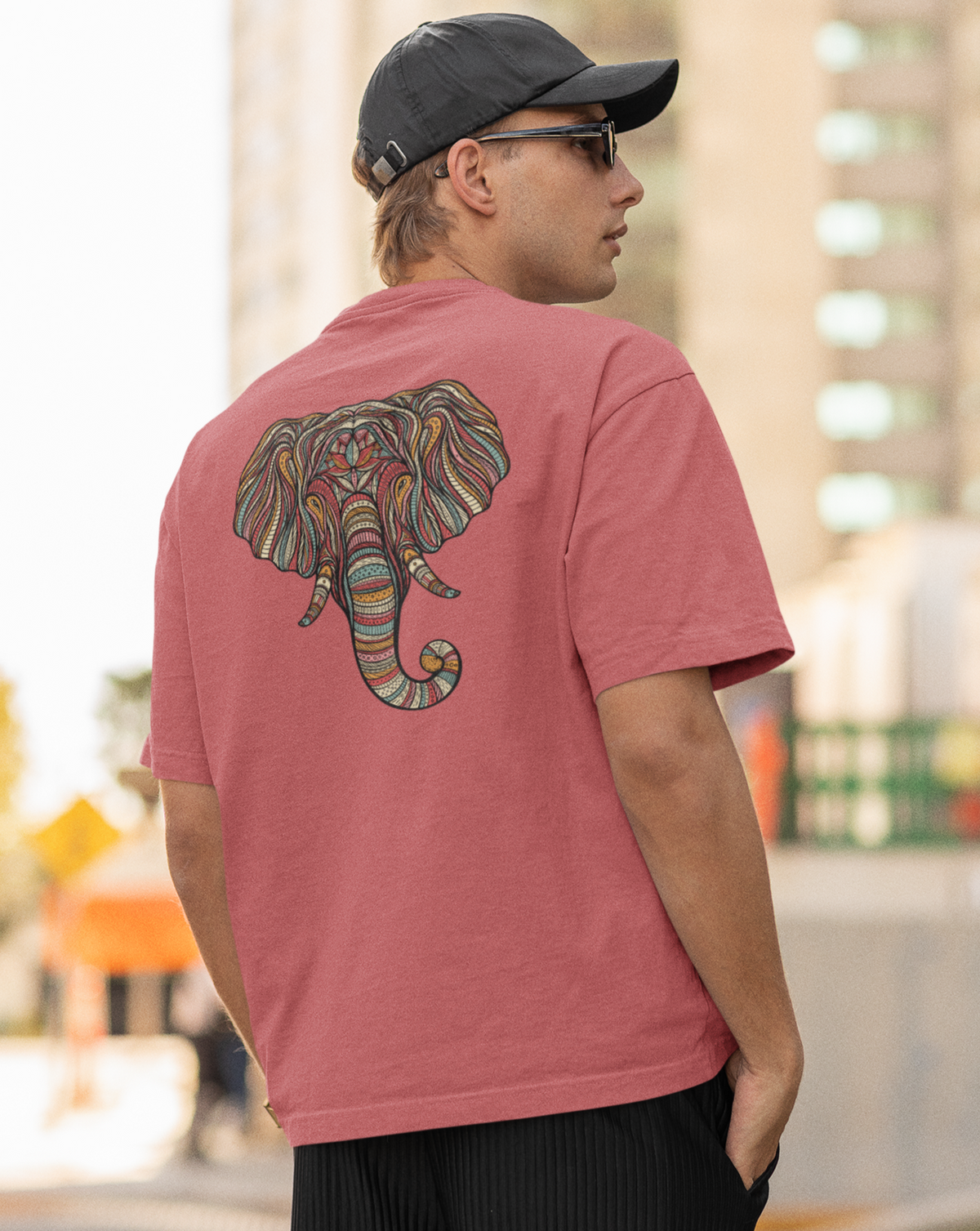 Elephant graphic design Dusty Rose Over Size T-Shirt