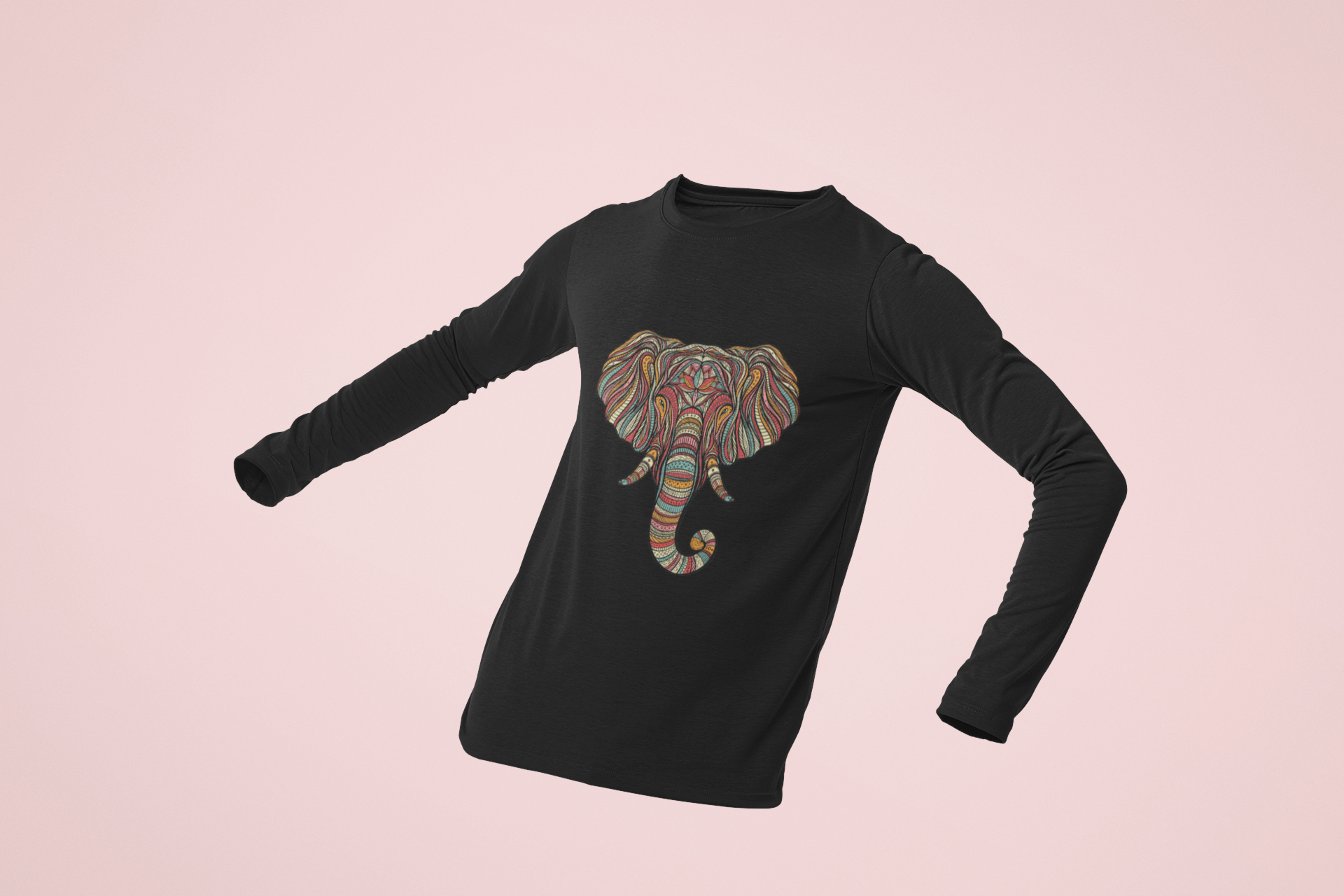 Elephant graphic design Black Full Sleeve T-Shirt