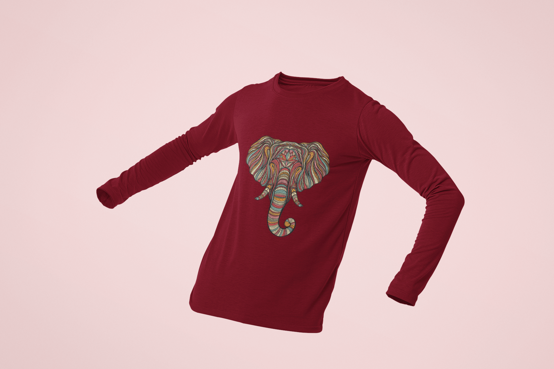 Elephant graphic design Maroon Full Sleeve T-Shirt