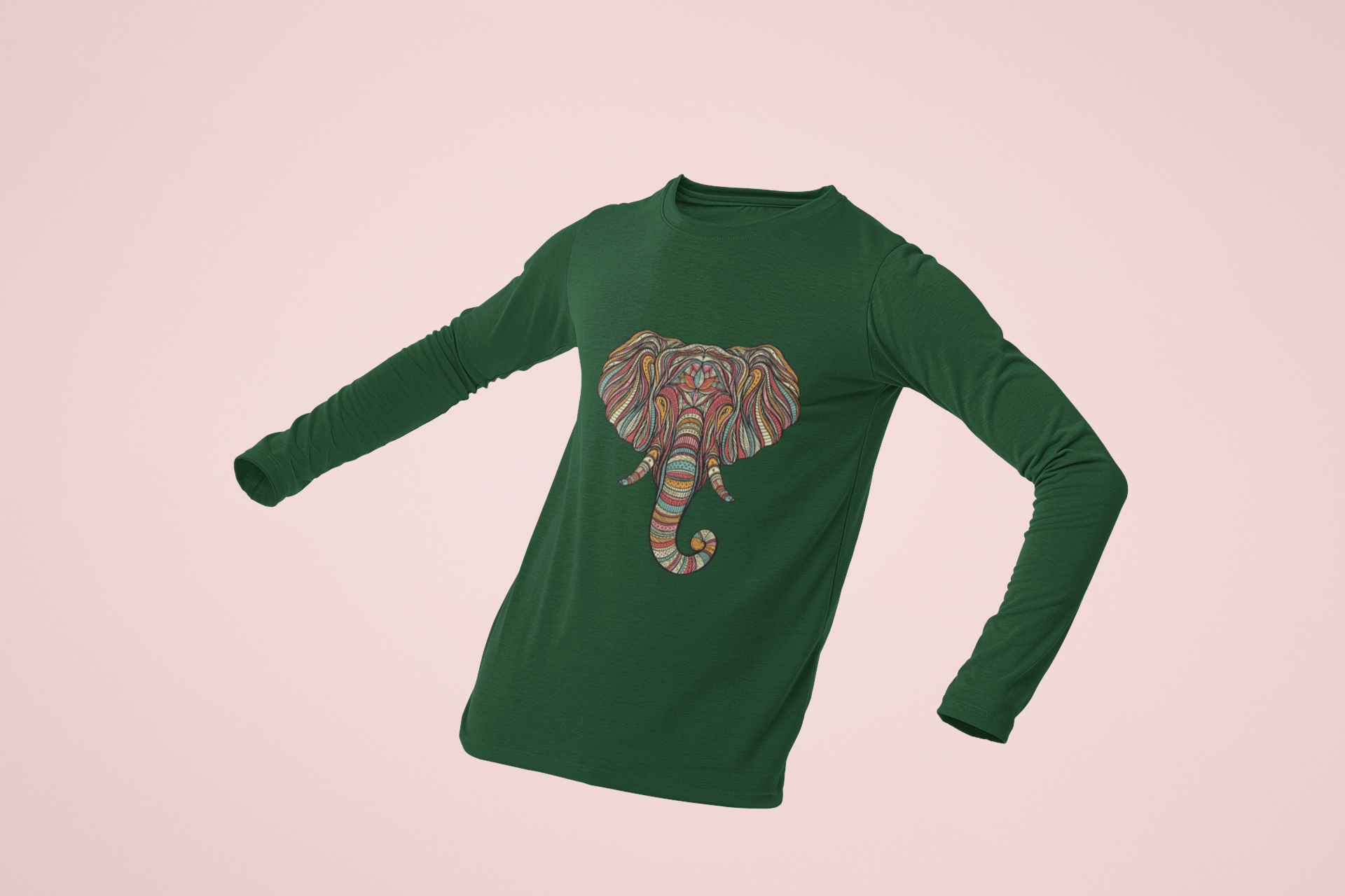 Elephant graphic design Olive Green Full Sleeve T-Shirt