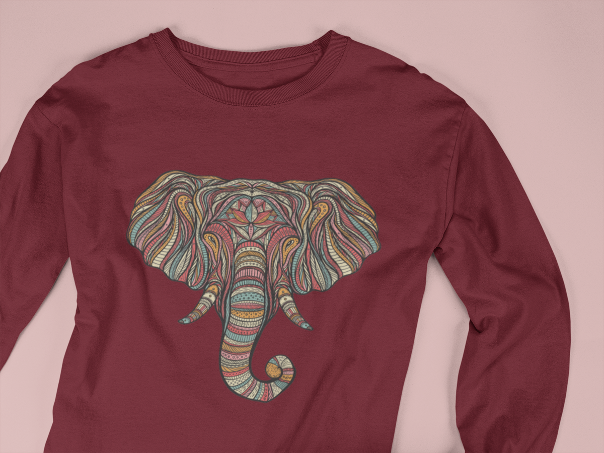 Elephant graphic design Maroon Full Sleeve T-Shirt