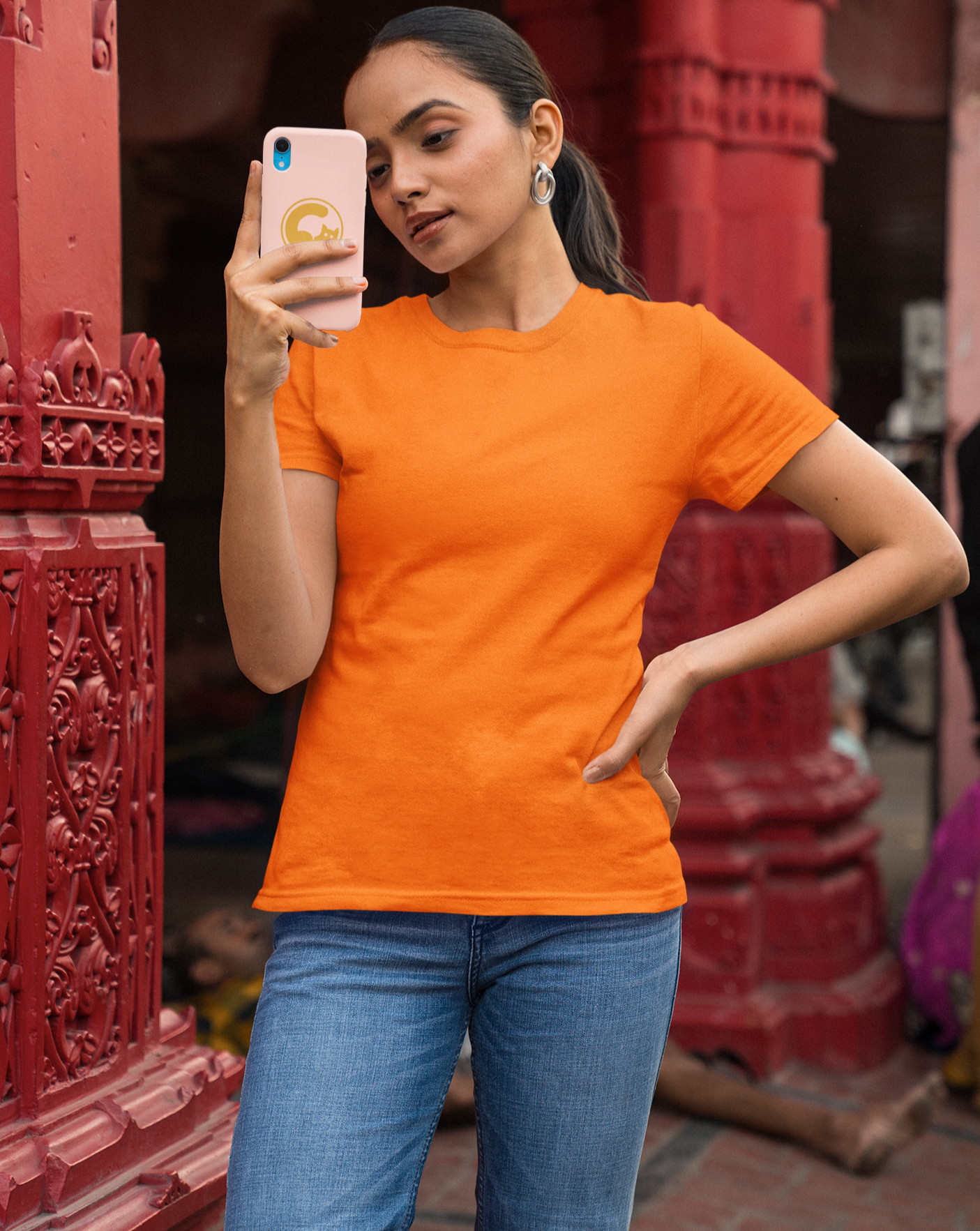 Orange Half Sleeve T-Shirt for Women